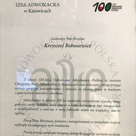 Podziękowania Rady Adwokackiej w Katowicach